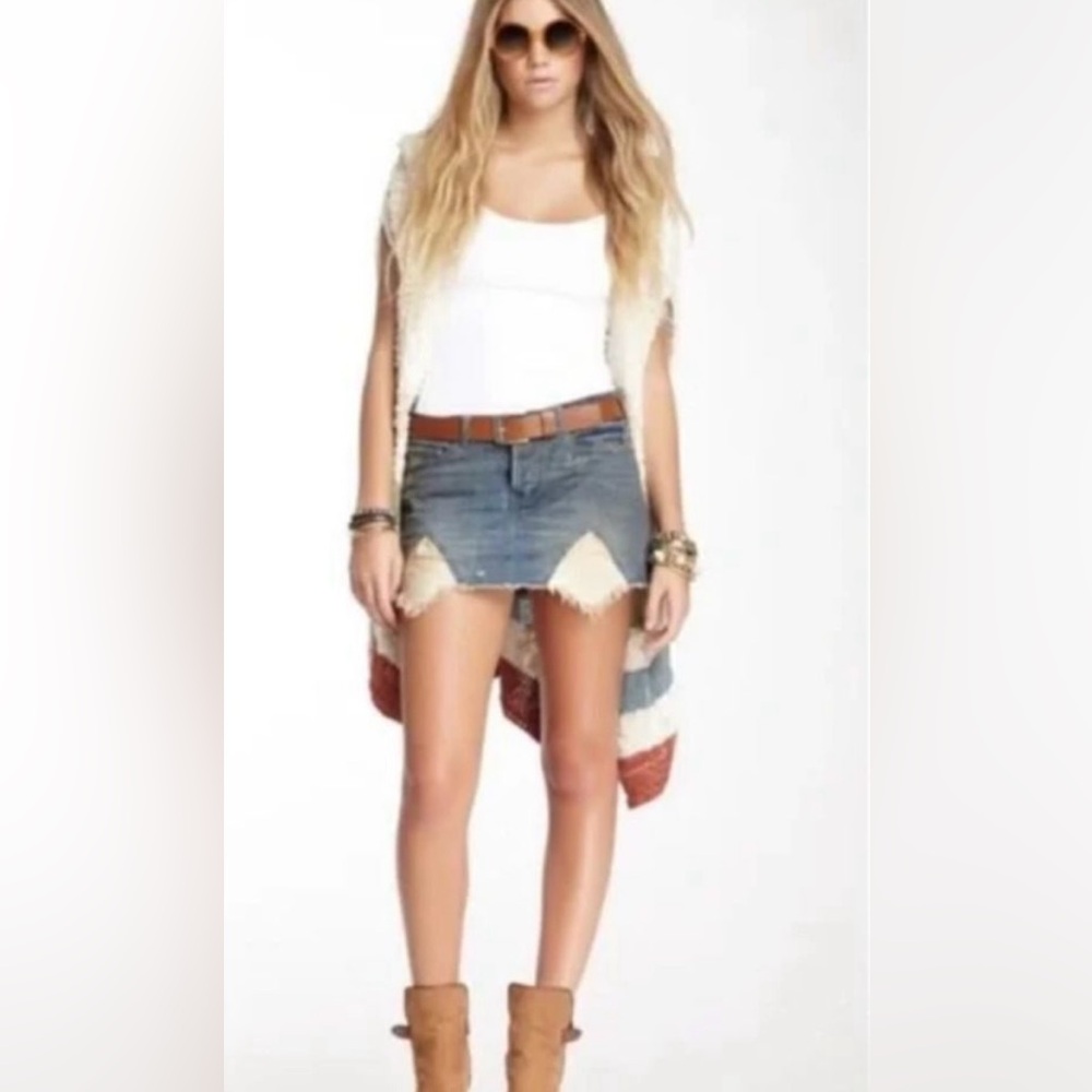 Free People Tire Swing Antique Wash Denim Mini Skirt
